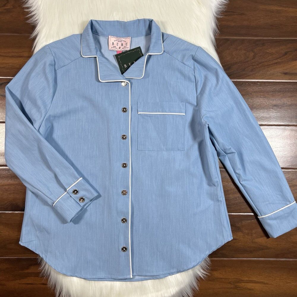Buru Women's Size XL Blue Denim Chambray Mel Pajama Blouse Top